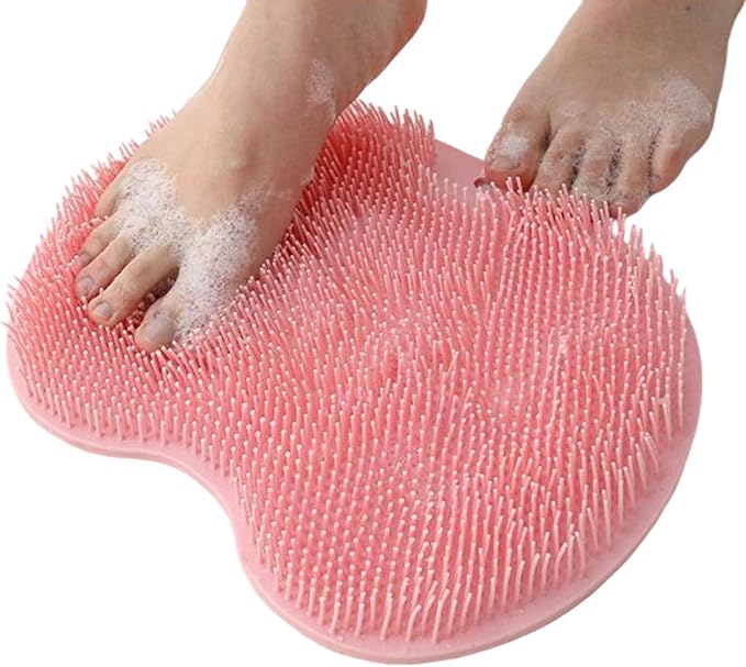 Silicone Shower Foot Scrubber Mat, 2025 New Silicone Foot Scrubber for Shower, Back Massage Pad with Suction Cups Non-Slip Exfoliating (Pink,2)