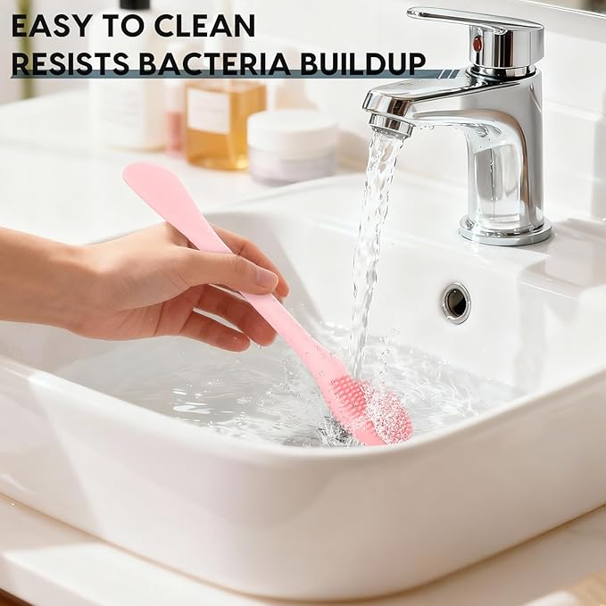 Silicone Facial Cleansing Brush - 2PC Double Ended Exfoliator for Deep Pore Cleaning, Blackhead Removal & Makeup Application - Soft, Hygienic & Waterproof Face Scrubber Massager（Pink + Blue）