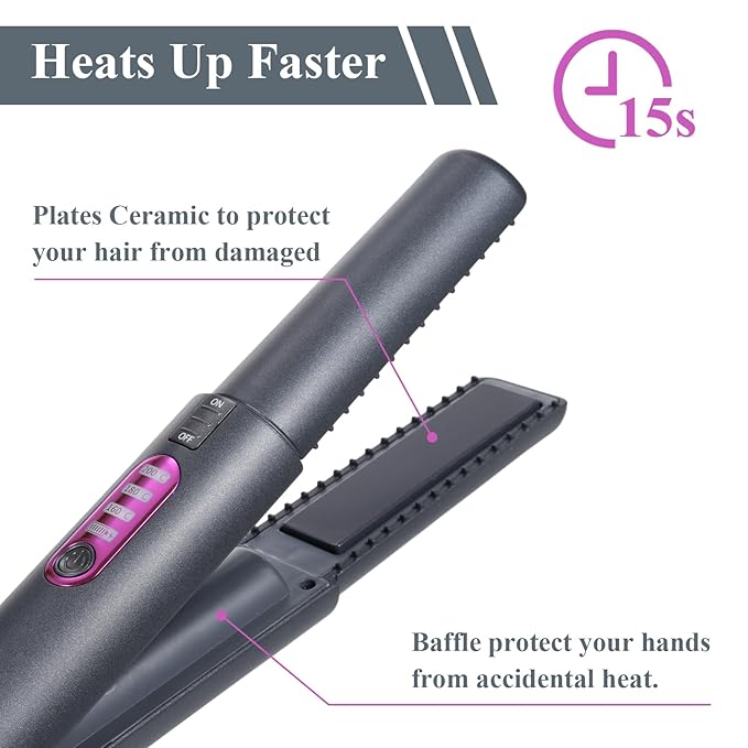 Cordless Hair Straightener and Curler 2 in 1, Portable Mini Ceramic Flat Iron, 5000mAh Battery, USB-C Rechargeable, Quick Heat Up, Travel-Friendly Hair Styling Tool, Gray