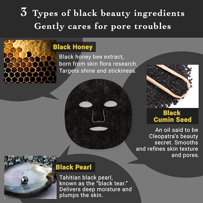 Lululun 21 EA Exfoliating Face Mask Sheets for Pore Cleansing, Charcoal Face Mask for Women & Men with Black Peal, Honey, Cummins Seed& Eucalyptus, Facial Mask & Sheet Masks, Japanese Skincare HYDRA-F
