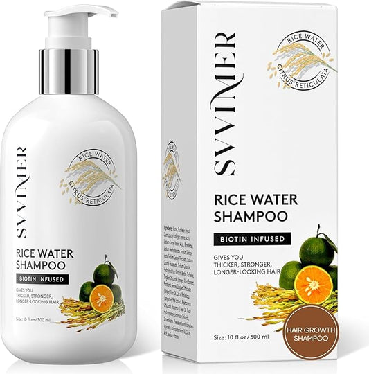 Svvimer Rice Water Hair Growth Shampoo - Biotin Thickening Shampoo for Hair Loss and Thinning - Sulfate Free for Women and Men 10 Fl Oz (Pack of 1)