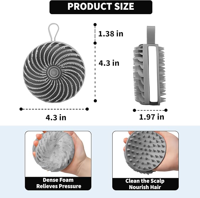 Larger Silicone Body Scrubber&Scalp Massager Hair Growth,Dual Sided Dual-Use,Exfoliating Body Scrubber,Wet&Dry Brush for Hair Massager Scalp,Silicone Shower Scrubber (Grey)