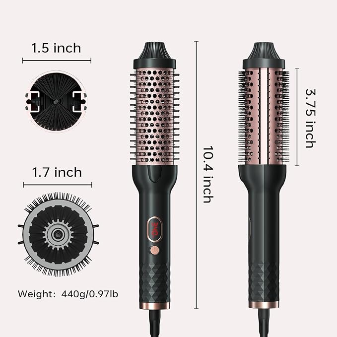 Negative Ion Thermal 1.5 Inch Brush for Blowout Look, Ceramic Curling Brush with Anti-Scald Nylon Bristles,10 Temps & Auto Shut-Off, Dual Voltage Travel Hair Styling Tool