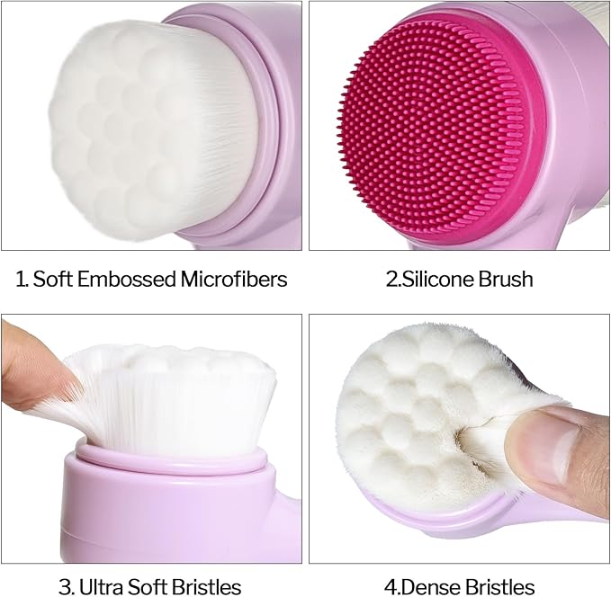 Face Brush 2 in 1, Silicone Facial Cleansing Exfoliating Brush Soft Bristles Pore Deep Cleansing, Jade Face Roller Skin Care Tools, Manual Dual Face Wash Scrub Brush Massaging Gift