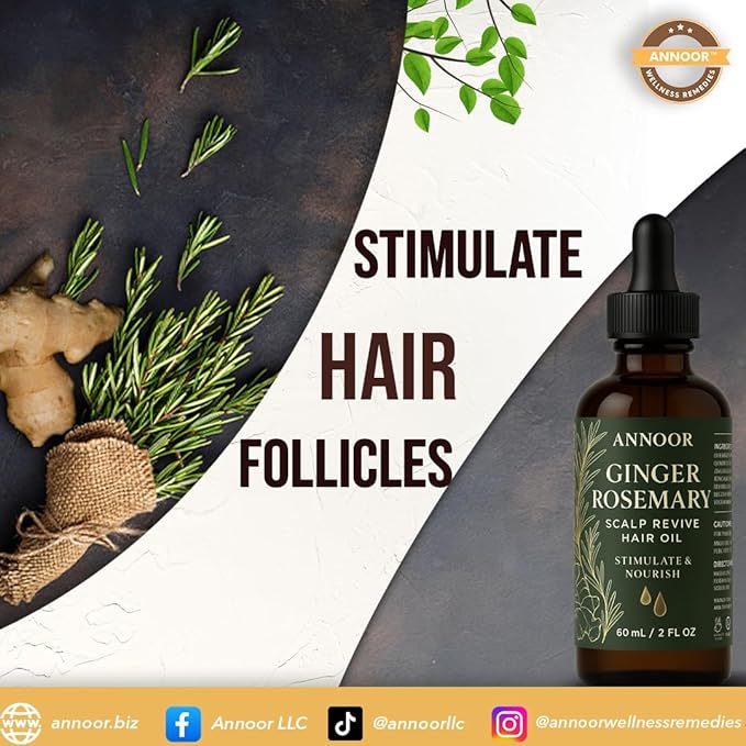 Ginger Rosemary Hair Oil 2 Fl Oz | Nourish, Strengthen, Shine, and Revitalize for Healthy Hair Growth and Scalp Renewal