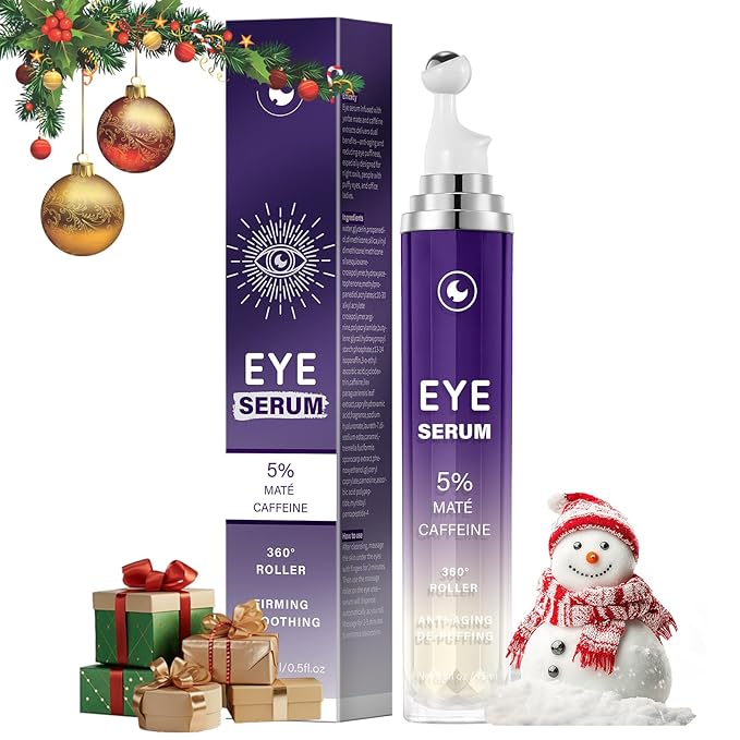 Caffeine Eye Serum for Puffy Dark Circles, Instant Depuffing Under Eye Treatment Anti-Aging Firming Undereye Serum with Roller for Wrinkles Bags Fine Lines Brightening Christmas 0.5 Floz