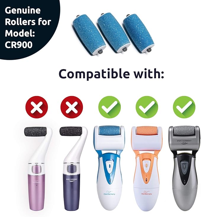 Own Harmony Extra Coarse 3 Refill Rollers Best Fit for Electric Callus Remover CR900 - Foot Care for Healthy Feet - Pedicure File Tools - Replacement 3 Pack Extra Coarse (Blue)