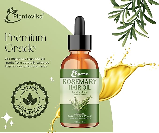 Rosemary Oil for Hair Growth, Enriched with Jojoba, Castor, Argan, Peppermint & Lavender Oils, Scalp & Hair Strengthening Treatment, 1.69 oz