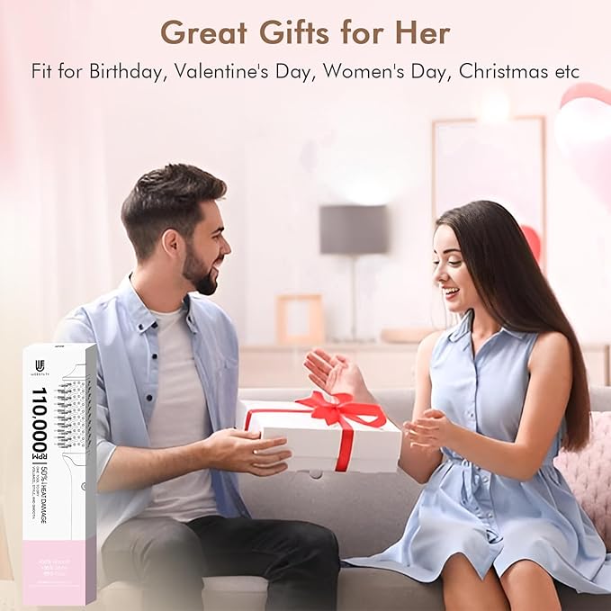 2-in-1 Blow Dryer Brush & Hair Straightener, Ionic & Ceramic Thermal Brush with Adjustable Heat & Cool Shot, 110000 RPM Motor High-Speed Motor for Frizz-Free, Smooth & Voluminous Hair, White with Comb