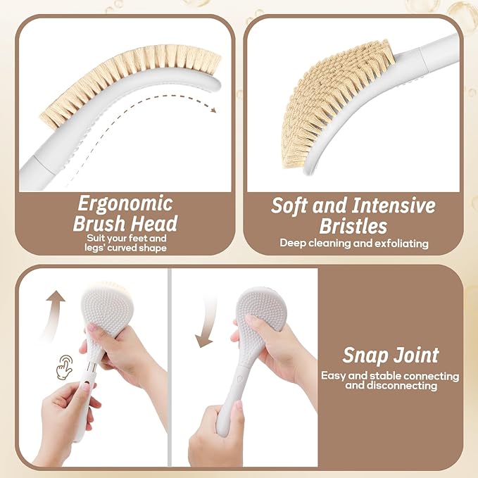 New Foot Brush & Foot Files Set(3PCS), 3-IN-1 Foot Scrubber with Long Handle, 10.2’’-27.5’’Adjustable Foot Scrub Brush and 2 Upgrade Foot File Callus Remover, Gift-Box Packed(White+2*Foot File)