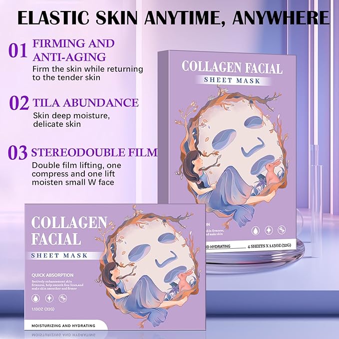 Bio-Collagen Overnight Face Mask,Glass Glow Hydrogel Face Masks, Collagen Face Mask, Korean Glass Skin Facial Sheet Masks, Wake up Glass-Like Skin