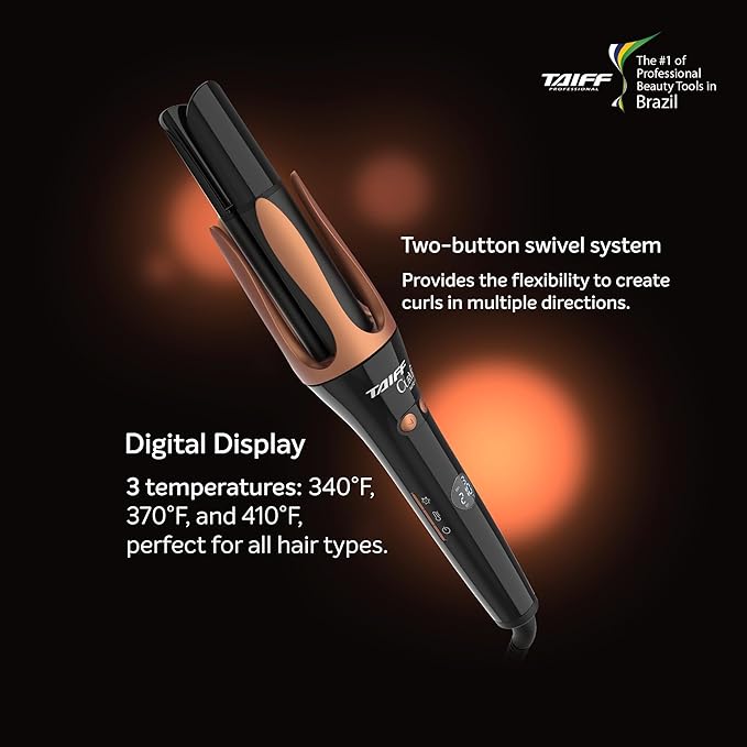 Taiff Automatic Curling Iron | 1¼" Rotating Barrel with Ion Technology | PTC Fast Heating | 3 Heat Settings 340°F–410°F | Dual Voltage Hair Curler for Smooth Frizz Free Long Lasting Curls