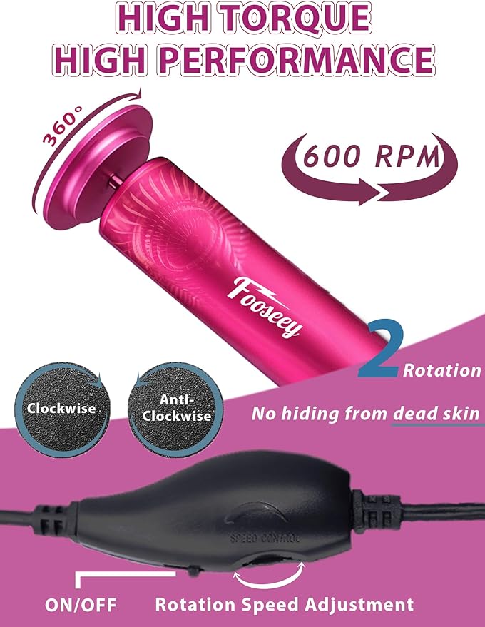 Electric Foot File Tool - Callus Remover for Feet, Professional Pedicure Machine with 60pcs Sandpaper Discs, Adjustable Speed Foot Files for Deadskin, Dry and Cracked Feet