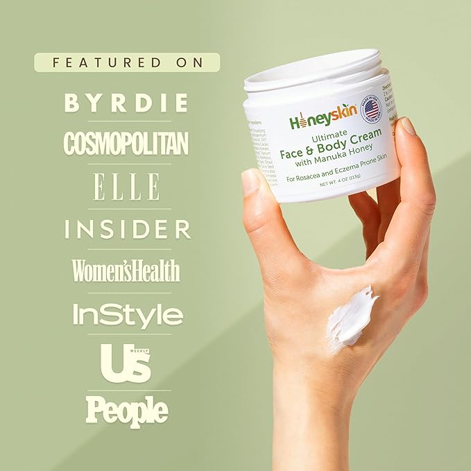 Hydrating Face Moisturizer & Body Cream with Manuka Honey Cream - Organic Face Moisturizer with Honey for Extremely Dry Skin - for Dry & Itchy Skin, Rosacea & Eczema Prone Skin 4oz