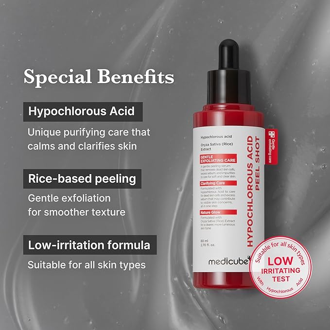 medicube Hypochlorous Acid Rice Peel Shot | Gentle Exfoliating Serum for Dead Skin Cells & Pore Care, Blackheads & Excess Sebum Control | Rice Extract, Panthenol for Hydrating & Smoothing Care