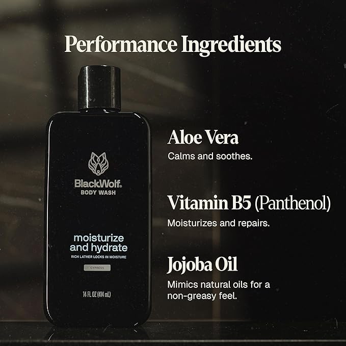 Black Wolf Sonic Scrubber Pro & Moisturizing Body Wash Set - Men's Shower & Bathroom Essentials Gift Set for Dry, Dehydrated, & Sensitive Skin - Hydrating Bodywash & Vibrating Face & Body Scrubber