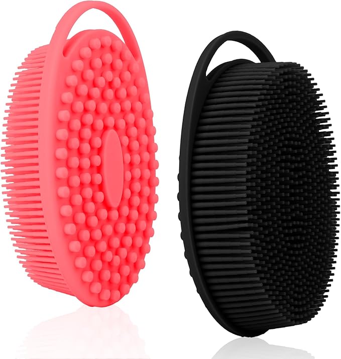 Soft Silicone Body Scrubber, 2 PCS Exfoliating Silicone Loofah, Body Scrubber Shower Brush Exfoliating and Massage 2 in 1, Bath Shower Brush for Cleaning Sensitive Skin Kids Women Men, Lather Well
