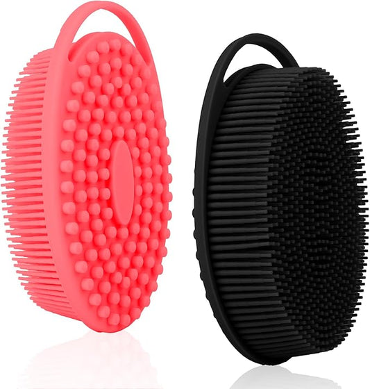 Soft Silicone Body Scrubber, 2 PCS Exfoliating Silicone Loofah, Body Scrubber Shower Brush Exfoliating and Massage 2 in 1, Bath Shower Brush for Cleaning Sensitive Skin Kids Women Men, Lather Well
