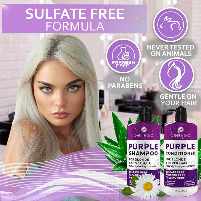 Purple Shampoo and Conditioner Set for Platinum Blonde, Silver, Light, Bleached and Grey Hair - Sulfate and Paraben Free Professional Salon Grade Toner (2 x 16.9 fl oz) – for Women and Men
