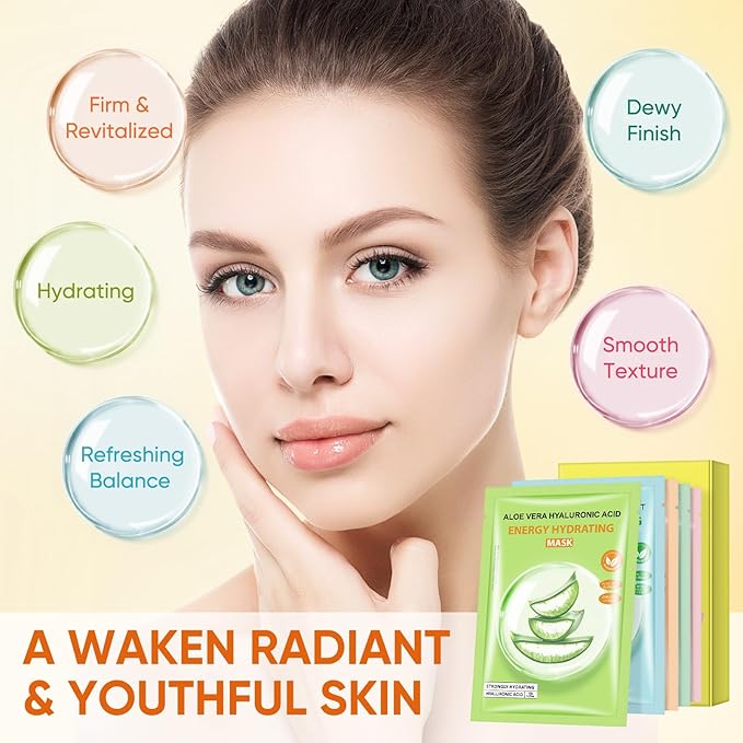Sheets Face Masks Skincare for All Skin Types, Hydrating Facial Sheets Mask for Firming, Sheet Mask with Cherry Blossom Cactus Aloe Vera Facial Sheet For Moisturizing, Soothing, Face Mask for Women