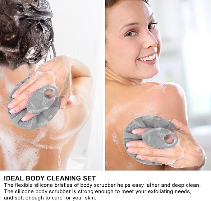 INNERNEED Soft Silicone Body Cleansing Brush Shower Scrubber, Gentle Exfoliating and Massage for All Kinds of Skin (Gray)