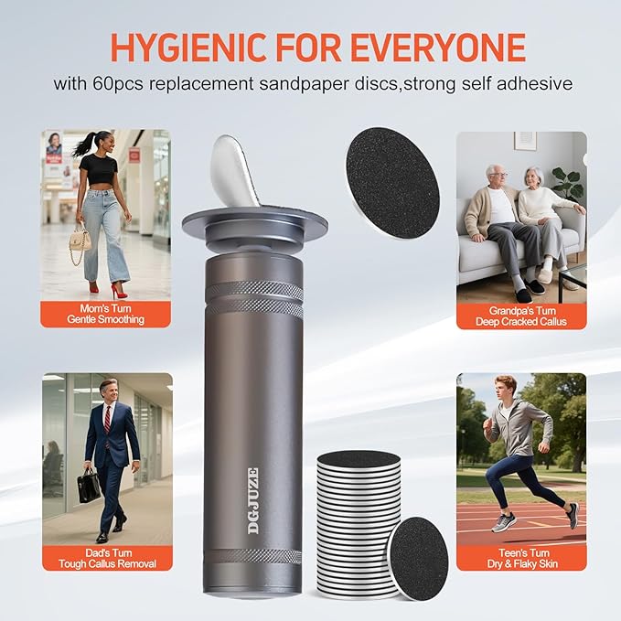 PowerPro Electric Foot Callus Remover,36W Professional 1200rpm Adjustable Speed Metal Body Heavy Duty Grinder for Dead Skin,Automatic Foot Sander with 60pcs Sandpaper Pads(Grey)