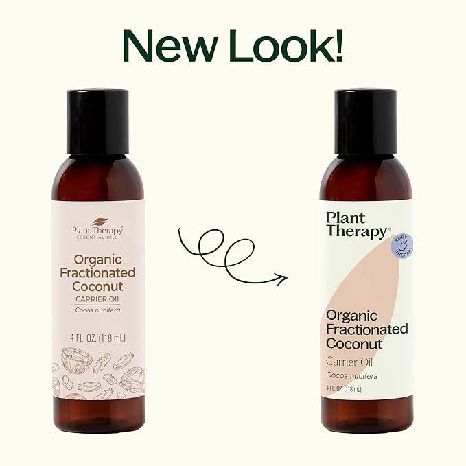 Plant Therapy Organic Fractionated Coconut Oil for Skin, Hair, Body 100% Pure, USDA Certified Organic, Natural Moisturizer, Massage & Aromatherapy Liquid Carrier Oil 4 oz