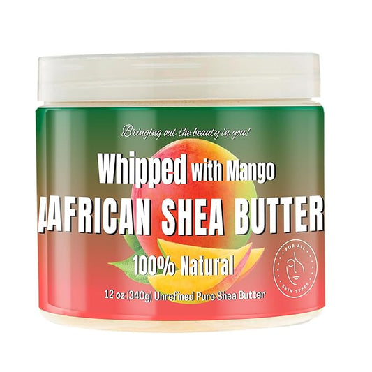 RA COSMETICS Whipped Shea Butter Mango - 100% Pure and Natural African Shea Butter - Ultimate Handcrafted Moisturizer with Essential Vitamins for Radiant Skin and Luscious Hair - 12oz Jar