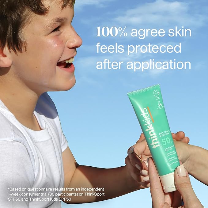 Thinkkids Safe Mineral Sunscreen SPF 50+, 3 Fl Oz, Natural, Water Resistant Reef Safe Sunscreen for Children, Broad Spectrum UVA/UVB Sun Screen