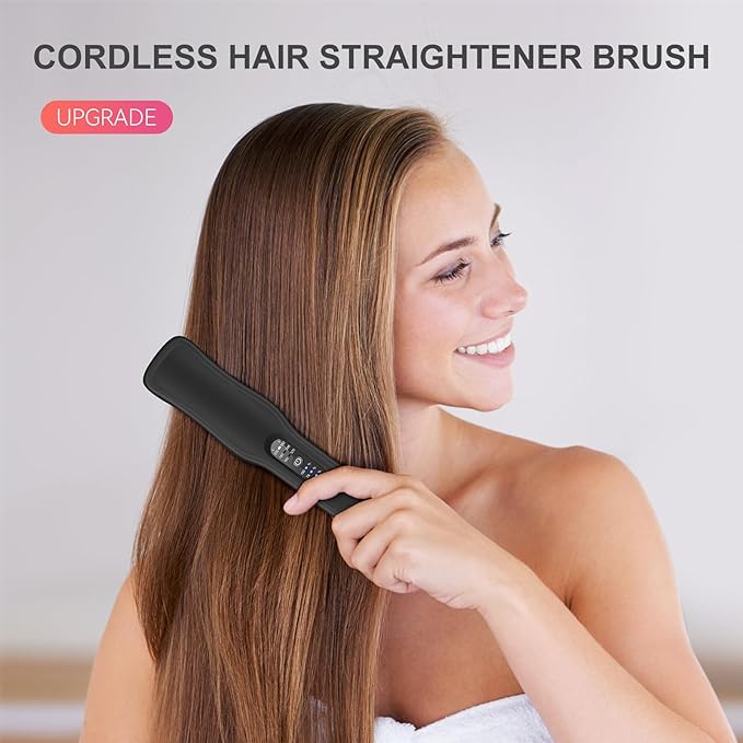 FERNIDA Cordless Hair Straightener Brush, Rechargeable Portable Straightening Brush for Women Travel, Home, Car, Office