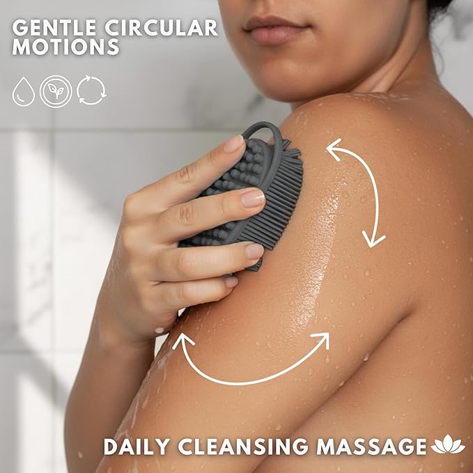 Silicone Body Scrubber for Shower - Gentle Exfoliating Back Scrubber with Soft Bristles - Avilana Premium Dual Sided Bath Brush Massage - Loofah Alternative for Sensitive Skin - Gift Women Men