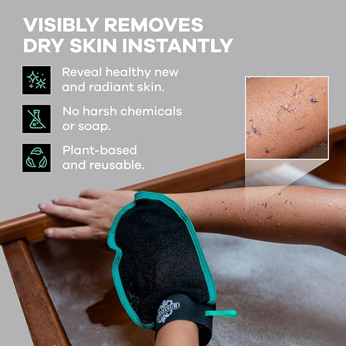 Dermasuri - Deep Exfoliating Body Mitt & Back Scrub Bundle - Bath & Shower Body Scrubs - Cleansing & Full Body Exfoliation - Spa Exfoliator Glove - Dry Skin Care Treatment for Women & Men