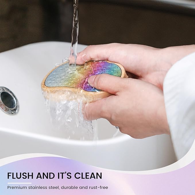 BEZOX Stainless Steel Pedi Egg Foot File Callus Remover for Dry and Wet Feet, Smooth Rough Skin, Plastic-Free Pedicure Tool Pumice Stone, Washable Foot Scrubber for Cracked Heels - Rainbow