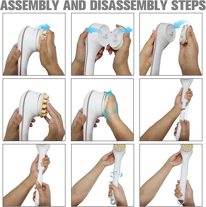 Generic Electric Body Brush Set for Showering,Exfoliating Bath Brush Long Handle for Shower Lotion Applicator for Back Silicone Body Scrubber with 6 Shower Brush Heads for Women Men Gifts (White)