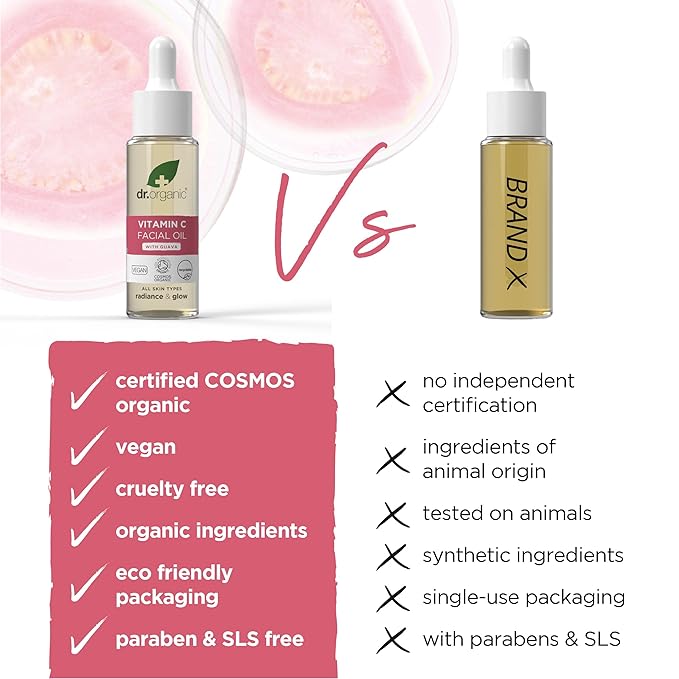 Dr. Organic Guava Vitamin C Moisture Boosting Oil | Hydrating & Brightening for Dull, Dehydrated Skin, With Tropical Guava Extract, 100% Natural Origin, Vegan, 30 mL / 1 fl oz