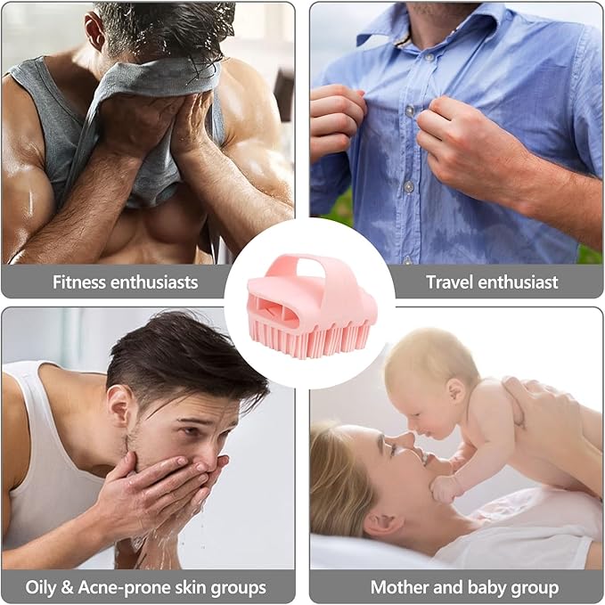 Silicone Body Scrubber with Handle - Exfoliating Shower Brush for Men & Women, Travel-Friendly & Quick-Dry, Soft Silicone Loofah Alternative for All Skin Types (Pink)