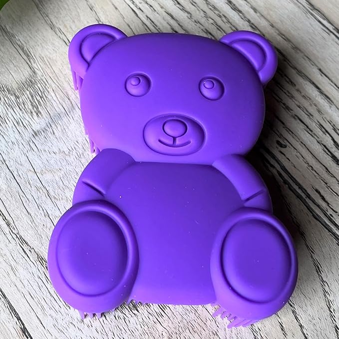 Premium Sensory Brush for Kids or Autism,Soft Silicone Body Scrubber,2 in 1 Sensory Room Occupational Therapy Sensory Brushes,Silicone Loofah,Pet Shower Brush Bath Brush Shampoo Brush(Bear-Purple)