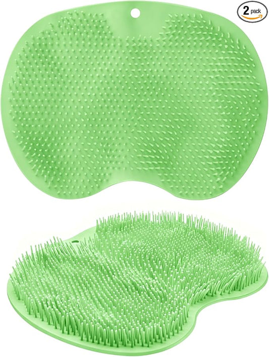 2 Pack Silicone Shower Foot Scrubber Mat, Back Washer Exfoliating Bath Wash Pad Wall Mounted, Foot Cleaner for Men and Women(Green)