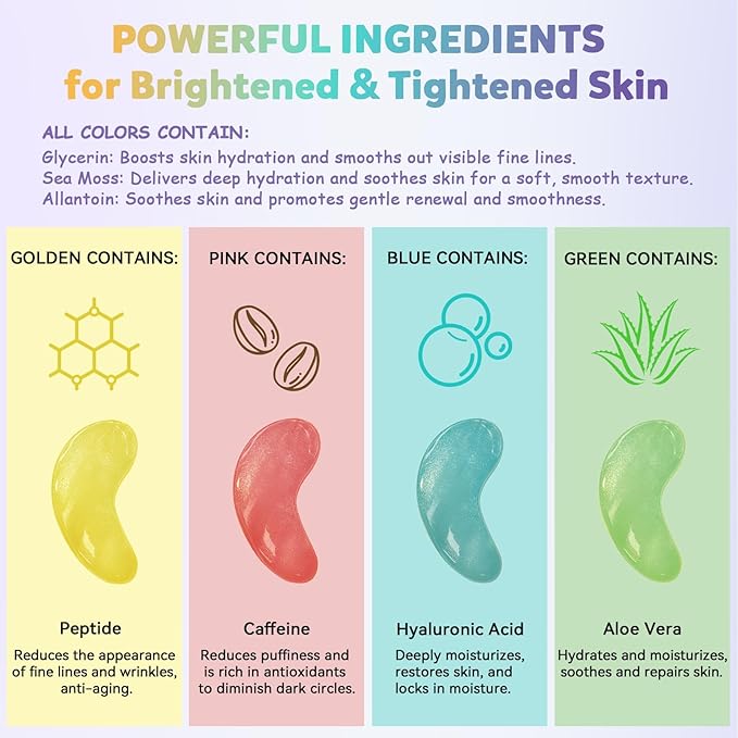 Under Eye Patches Variety Pack (24 Pairs), Stocking Stuffers for Women, Eye Masks for Dark Circles Puffy Eyes With 8 Colors (3 Pairs/Color), Vegan Skin Care Gifts for Teen Girls