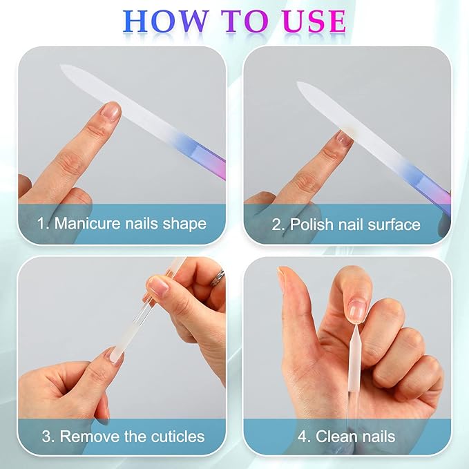 Zhehao 6 Pcs Glass Nail File and Nail Shiner Set Manicure Pedicure Glass File Buffer Cuticle Trimmer Nano Finger Nano Foot Scrubber Callus Remover Foot Care Pedicure Fingernails Toenail (Blue Purple)