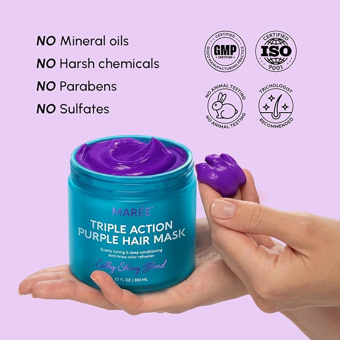 MAREE Deep Conditioning Purple Hair Mask for Blonde Hair 2 PACK – Purple Toner for Brassy, Bleached, Silver, or Color Treated Hair – Keratin Hair Treatment – Matizador Para Cabello Rubio