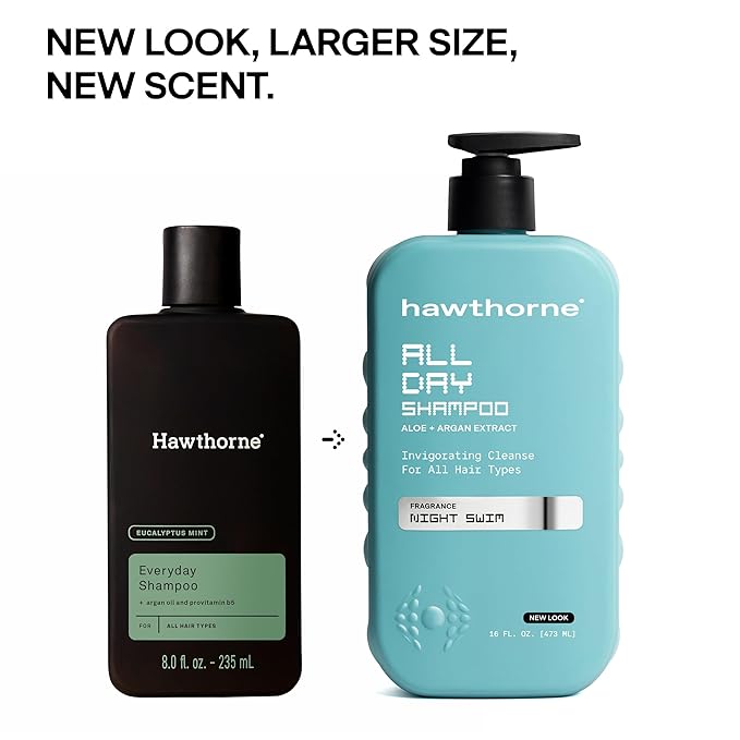 Hawthorne All Day Men's Shampoo and Conditioner Set. Sulfate Free Shampoo and Conditioner with Pure Avocado Oil and Aloe For Stronger, Healthier Hair. Night Swim Cologne Scent. 16 fl. oz. each.