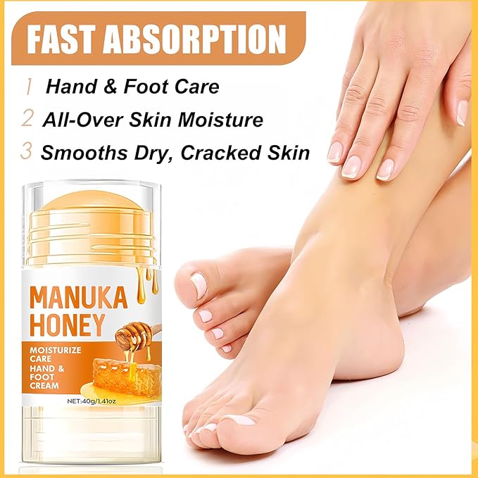 2Pcs Manuka Honey Foot Balm Stick, Moisturizing Hand and Foot Cream for Dry Cracked Heels, Heel Stick Balm for Women & Men, Callus Hydrating Cream for Hands, Elbows & Knees