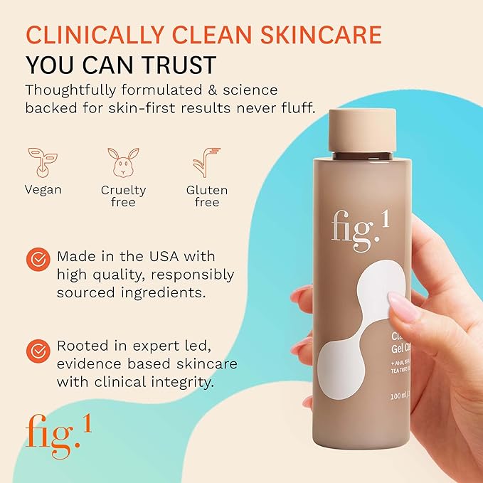 Fig.1 Clarifying Gel Cleanser Refill | AHA BHA Tea Tree Oil Formula for Oily & Sensitive Skin Face wash, Deep Pore Cleansing, Dermatologist Tested for Acne Prone, Vegan & Refillable Solution, 100ml
