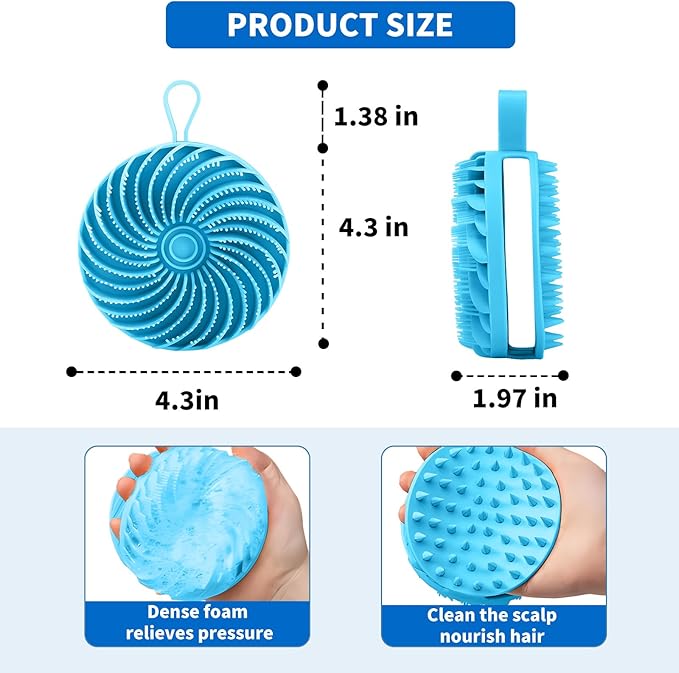 Larger Silicone Body Scrubber&Scalp Massager Hair Growth,Dual Sided Dual-Use,Exfoliating Body Scrubber,Wet&Dry Brush for Hair Massager Scalp,Silicone Shower Scrubber (Blue)