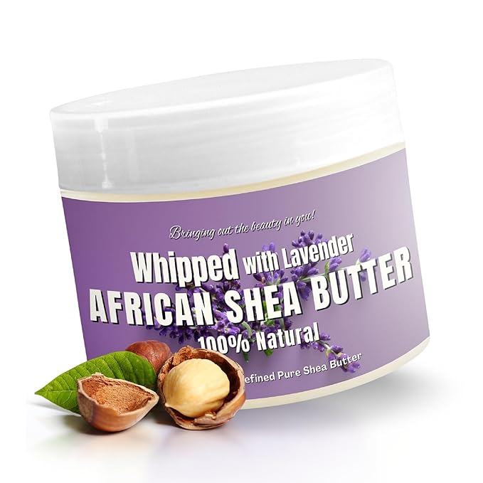 RA COSMETICS Whipped Shea Butter Lavender - 100% Pure and Natural African Shea Butter - Ultimate Handcrafted Moisturizer with Essential Vitamins for Radiant Skin and Luscious Hair - 12oz Jar