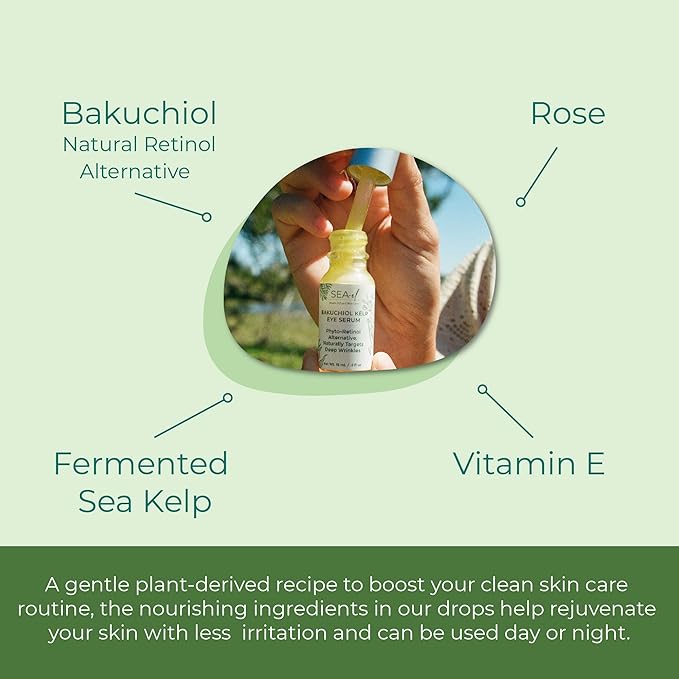 Sea-el Bakuchiol Kelp Eye Serum Plant-Based Skincare Naturally Boosts Under Eye Glow Targets Deep Wrinkles & Supports Smooth Skin - Retinol Alternative for Women or Men, Vegan - .5 oz