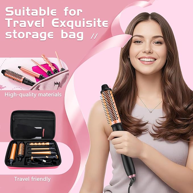 GSKY 5 in 1 Hair Curling Irons, Curling Iron Wand 5Pcs 0.5 to 1.25 Inch with Thermal Brush, Interchangeable Ceramic Barrel with Case Heat Protective Glove 2 Clips, Dual Voltage Hair Curler