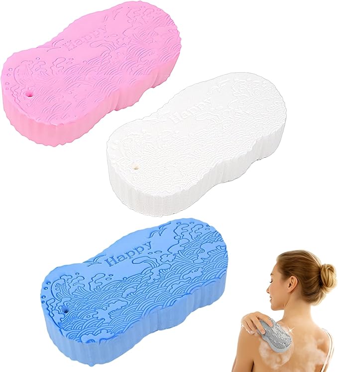 Magic Exfoliating Bath Sponge, Upgraded 3D Super Soft Exfoliating Bath Sponge Magic Exfoliating Body Scrubber, Shower Brushes for Adults Women and Men (A-3Pcs)