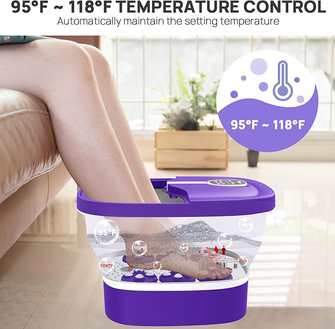 HOSPAN Collapsible Foot Spa Electric Rotary Massage, Foot Bath with Heat, Bubble, Remote, and 24 Motorized Shiatsu Massage Balls. Pedicure Foot Spa for Feet Stress Relief